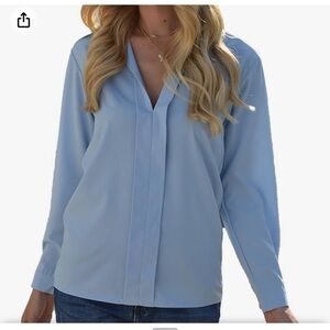 Women's V-Neck Satin Lapel Shirt Long Sleeve Blouse